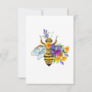 Faire-part Abeille à fleurs avec plantes sauvages