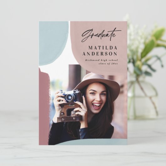 Faire-part Abstraite fête de graduation multicolore (Debout devant)