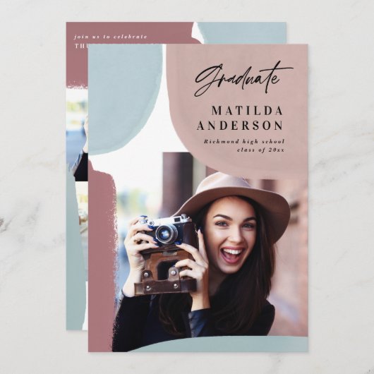 Faire-part Abstraite fête de graduation multicolore (Devant / Derrière)