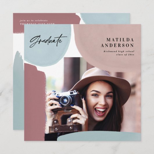 Faire-part Abstraite fête de graduation multicolore (Devant / Derrière)