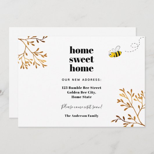 Faire-part Accueil douce maison abeille feuillage doré bouger (Devant / Derrière)