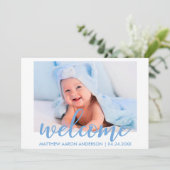 Faire-part Accueil moderne Nouvelle Baby Boy Blue Card (Debout devant)