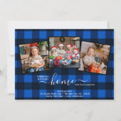 Faire-part Accueil Pour Les Vacances Bleu Plaid 3 Photo Dépla (Devant)