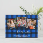 Faire-part Accueil Pour Les Vacances Bleu Plaid 3 Photo Dépla (Debout devant)
