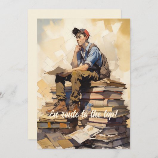 Faire-part Ado sur une pile de livres (Devant / Derrière)