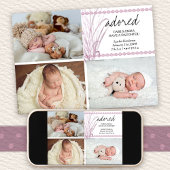 Faire-part Adoré 4 Photo Boho Pampas Rose Grass Birth