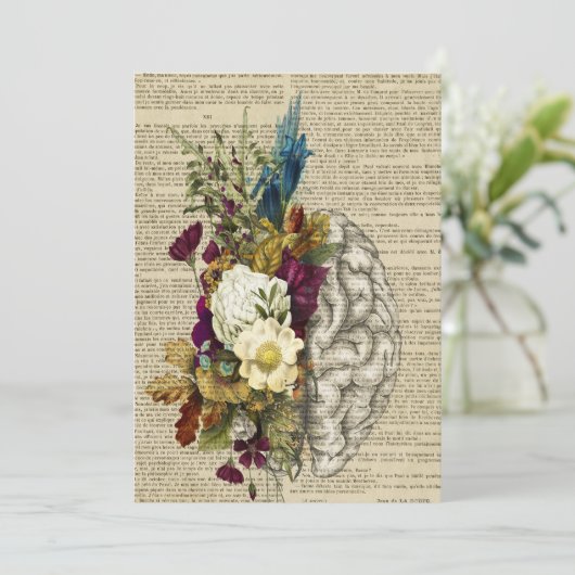 Faire-part affiche médicale d'anatomie florale du cerveau (Debout devant)