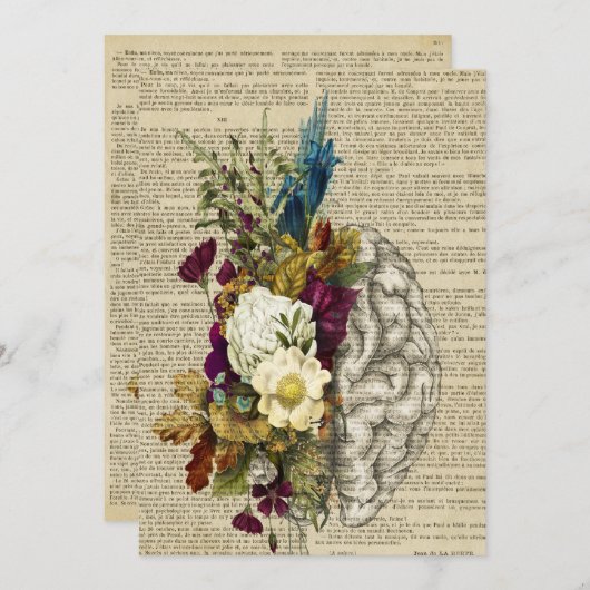 Faire-part affiche médicale d'anatomie florale du cerveau (Devant / Derrière)