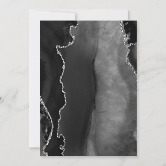 Faire-part Agate moderne Noir Argent foncé Enregistrer la dat (Dos)