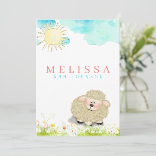 Faire-part Agneau pastel soleil bébé garçon ou fille mignonne (Debout devant)