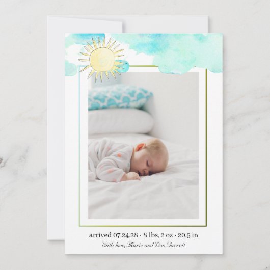 Faire-part Agneau pastel soleil bébé garçon ou fille mignonne (Dos)