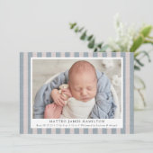 Faire-part Agritourisme Bleu & Beige Linen Stripes 2 Photo Na (Debout devant)