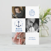 Faire-part Ahoy Little Boy Photo Collage Ancre Blue Birth (Debout devant)