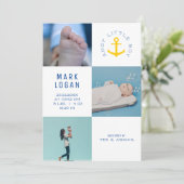 Faire-part Ahoy Little Boy Photo Collage Ancre Blue Birth (Debout devant)