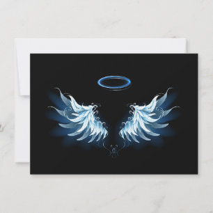 Faire-part Ailes d'ange bleues lumineuses sur fond noir