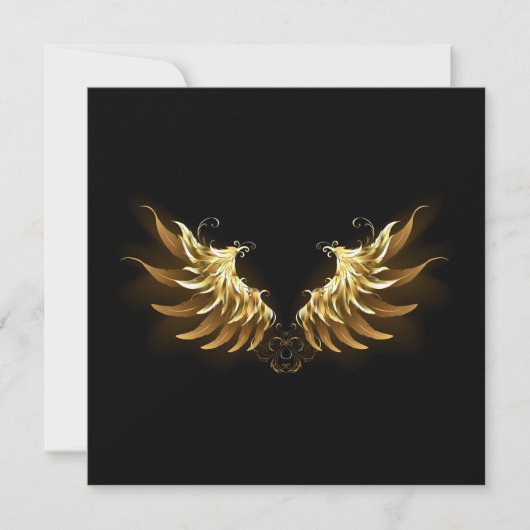 Faire-part Ailes d'ange dorées sur fond noir (Devant)