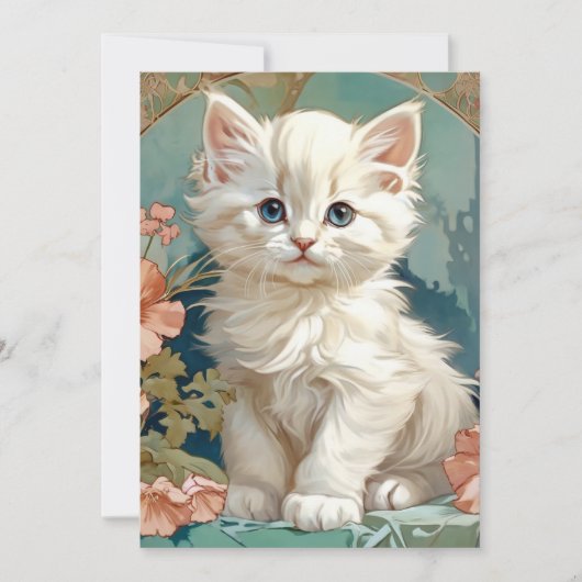 Faire-part Alphonse Mucha Style Chat blanc (Devant)
