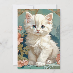 Faire-part Alphonse Mucha Style Chat blanc