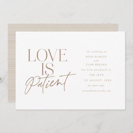 Faire-part Amour de mariage reporté changement de date écritu (Devant / Derrière)