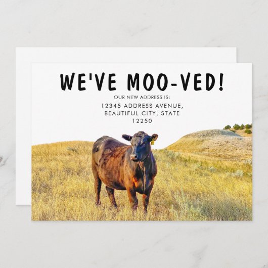 Faire-part Amusant, nous avons Moov-ed Cow Moving Annouement (Devant / Derrière)