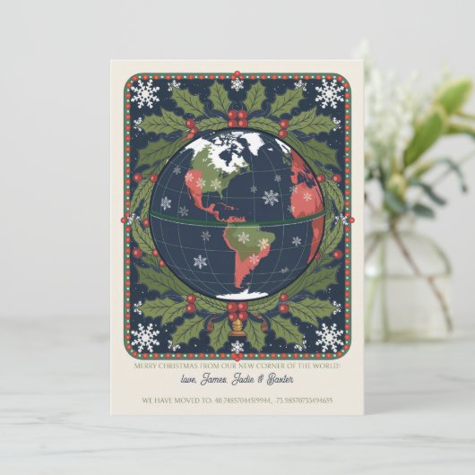 Faire-part Amusants Globe Latitude et Longitude Holiday Movin (Debout devant)