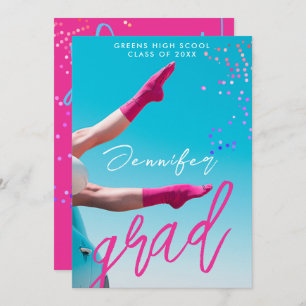 Faire-part Amusants Moderne Hot rose Typo College School Grad