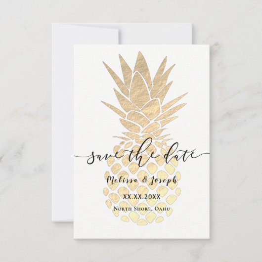 Faire-part Ananas en feuille d'or Faux | enregistrer la date (Devant)