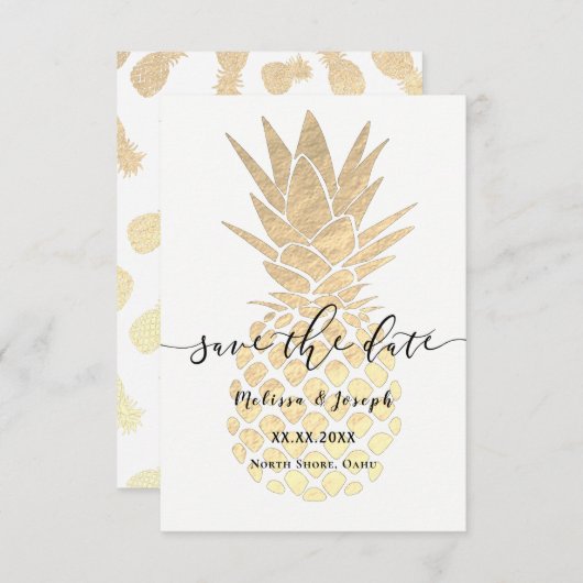Faire-part Ananas en feuille d'or Faux | enregistrer la date (Devant / Derrière)