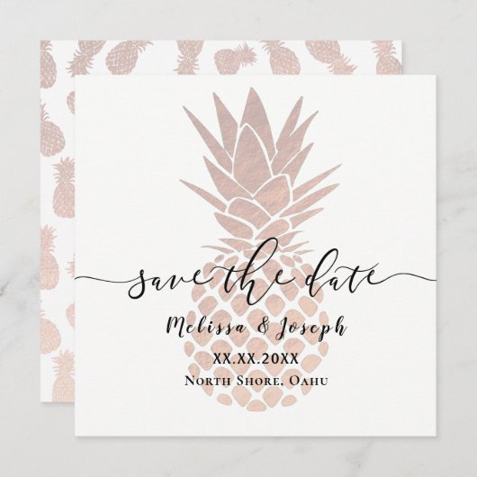 Faire-part ananas rose en or | enregistrer la date (Devant / Derrière)