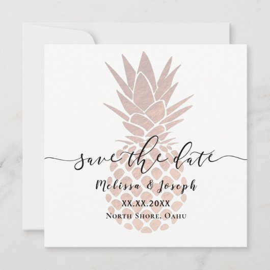 Faire-part ananas rose en or | enregistrer la date (Devant)