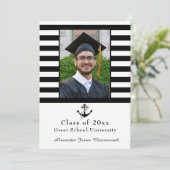 Faire-part Ancre nautique moderne Noir Blanc Bande Bande Band (Debout devant)