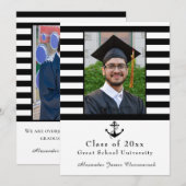 Faire-part Ancre nautique moderne Noir Blanc Bande Bande Band (Devant / Derrière)