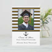 Faire-part Ancre nautique Moderne noir jaune Graduation (Debout devant)