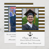 Faire-part Ancre nautique Moderne noir jaune Graduation (Devant / Derrière)