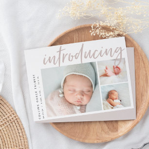 Faire-part Angle moderne Trois photos Collage de naissance