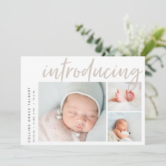 Faire-part Angle moderne | Trois photos Collage de naissance (Debout devant)