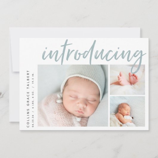 Faire-part Angle moderne | Trois photos Collage de naissance (Devant)