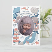 Faire-part Animal sous-marin nautique et phare. Naissance du (Debout devant)