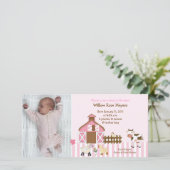 Faire-part Animaux de la grange rose Photo Anniversaire / Car (Debout devant)