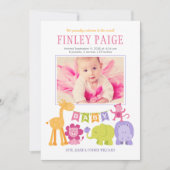 Faire-part Animaux de la jungle mignons Fille rose Photo Nais (Devant)