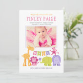 Faire-part Animaux de la jungle mignons Fille rose Photo Nais (Debout devant)