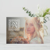 Faire-part Année feuilletée - Diplôme photo (Debout devant)