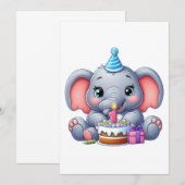 Faire-part Anniversaire 1 an Éléphant Bébé (Devant / Derrière)