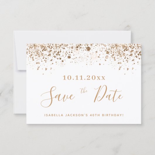 Faire-part Anniversaire blanc or parties scintillant poussièr (Devant)