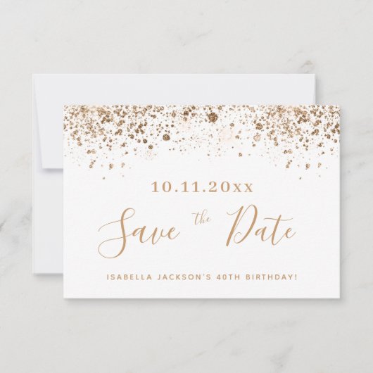 Faire-part Anniversaire blanc or parties scintillant poussièr (Devant)