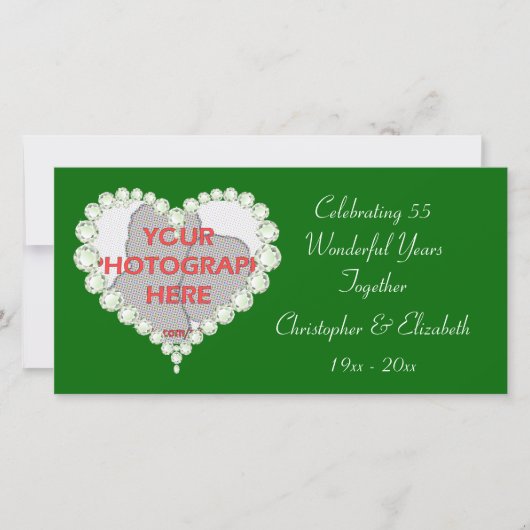 Faire-part Anniversaire d'émeraude Love Heart Diamond (Devant)