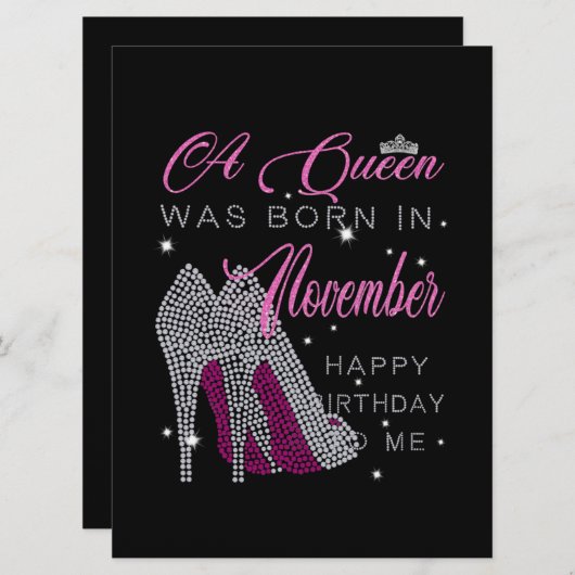 Faire-part Anniversaire | Une Reine Est Née En Novembre (Devant / Derrière)