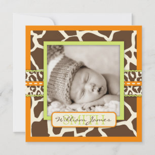 Faire-part Annonce Carré Safari Garçon Orange