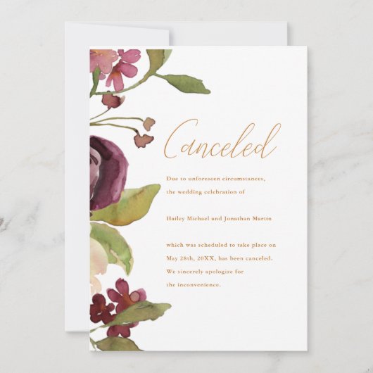 Faire-part Annonce d'annulation de mariage botanique (Devant)