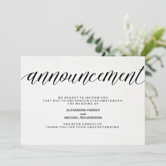 Faire-part Annonce d'annulation de mariage simple (Debout devant)